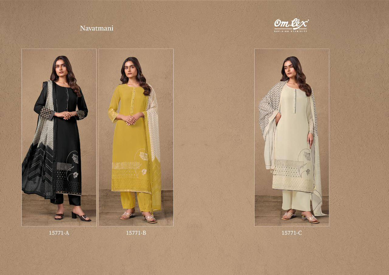 NAVATMANI By OMTEX Beautiful Festive Suits Stylish Colorful Fancy Casual Wear MAL CHANDERI SILK Digital Print Dresses At Wholesale Price